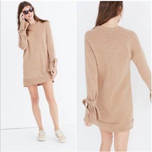 Madewell Beige Tie Cuff Sweater Dress Merino Wool